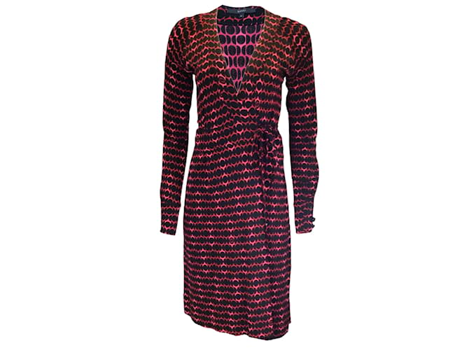 Autre Marque Gucci Red / Black Circle Print Long Sleeved Jersey Wrap Dress Viscose  ref.1245317