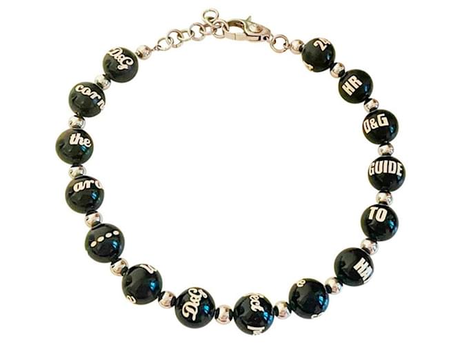 DOLCE & GABBANA necklace with large black boules with writings and logo Steel  ref.1245332