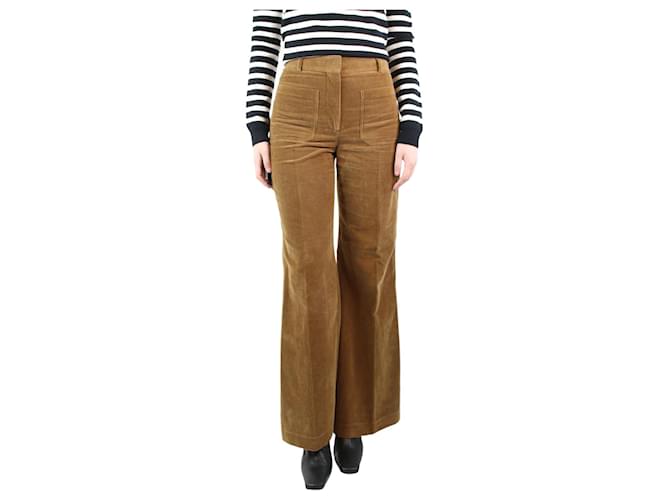 Victoria Beckham Pantalón ancho de pana marrón - talla UK 8 Castaño Algodón  ref.1245449