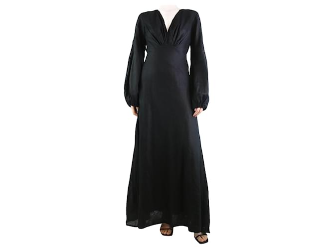 Autre Marque Robe longue en lin noire à encolure en V - taille S  ref.1245458