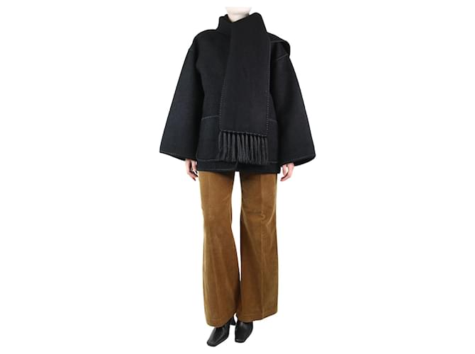 Totême Giacca nera in misto lana con frange drappeggiate - taglia UK 12 Nero  ref.1245460