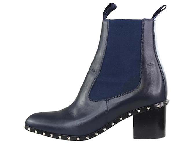 Valentino Navy studded Chelsea boots - size EU 37.5 Navy blue Leather  ref.1245465