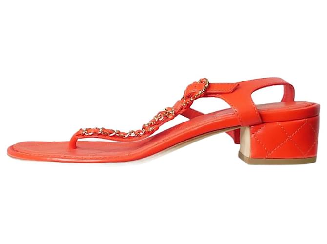 Chanel Orange leather T-bar sandals - size EU 39  ref.1245485