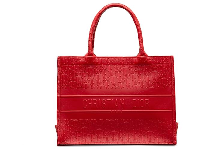 Cabas livre en cuir gaufré oblique moyen rouge Dior Veau façon poulain  ref.1245514