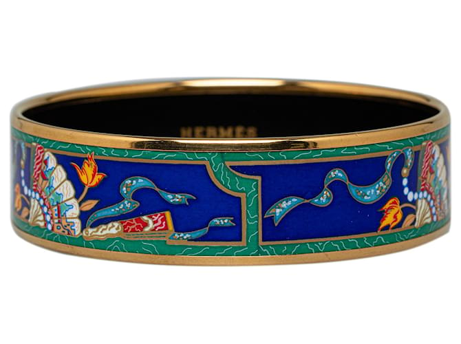 Hermès Brazalete ancho de esmalte azul Hermes Metal  ref.1245515