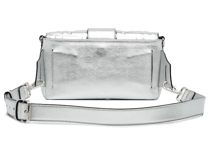 Fendi Silver Prints On Zucca Embossed Convertible Baguette Belt Bag Silvery Leather Pony-style calfskin  ref.1245520