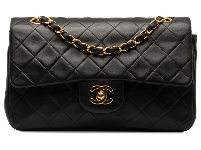 Chanel Black Small Classic Lambskin Double Flap Leather  ref.1245542