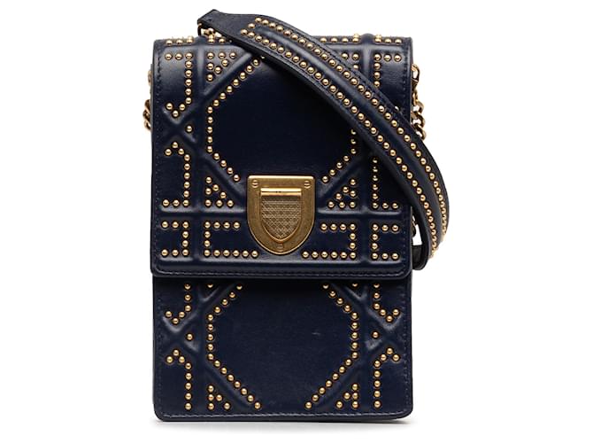 Dior Blue Studded Diorama Vertical Clutch Leather Pony-style calfskin  ref.1245558