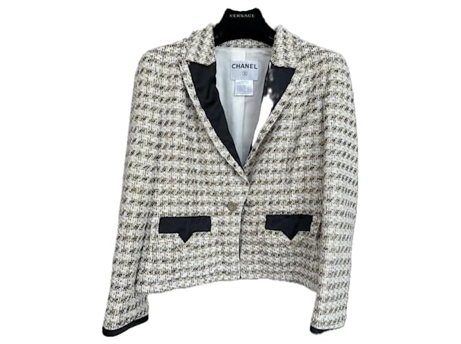 Chanel CC Buttons Shimmering Tweed Jacket Cream  ref.1245596