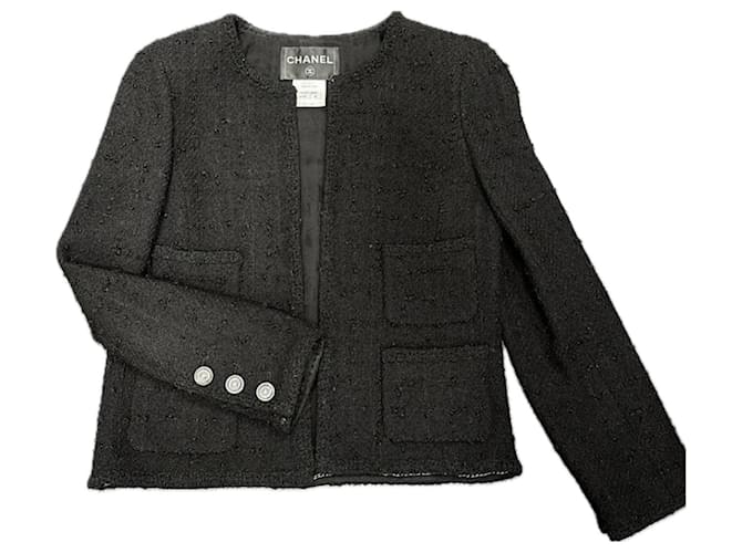 Chanel Giacca in tweed nero con bottoni CC senza tempo  ref.1245602