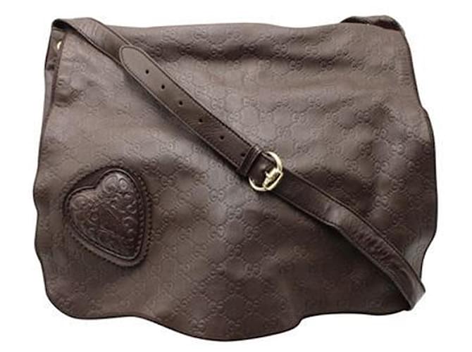 Braune Guccisima „Tribeca“ Messenger-Tasche mit Herz Leder  ref.1245607