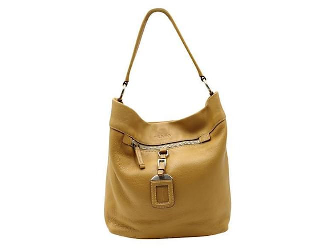 Prada Beige Pebble Leather Shoulder Bag Brown  ref.1245620