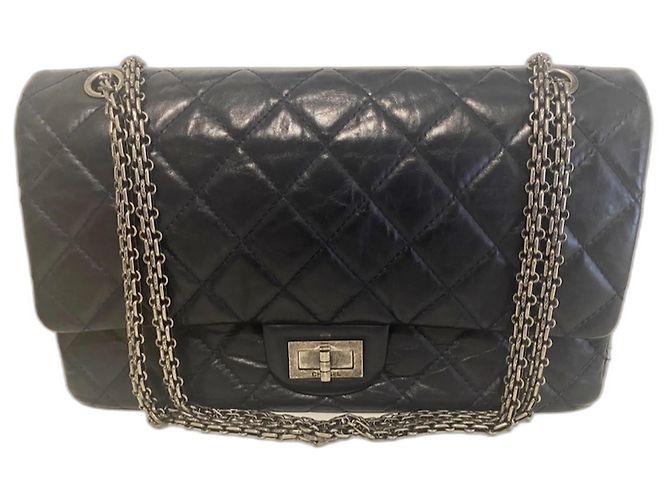 Bolsa de mão Chanel 2.55 Large em couro azul marinho