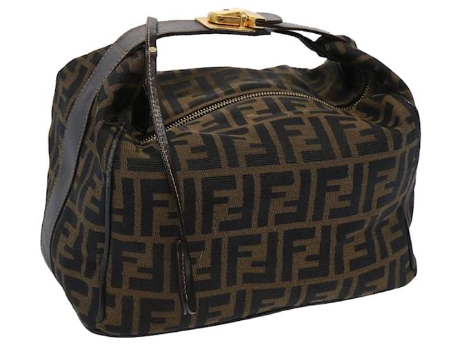 FENDI Zucca Canvas Vanity Cosmetic Pouch Brown Black Auth 65535 Cloth  ref.1245690