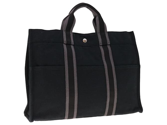Hermès HERMES Fourre Tout MM Hand Bag Canvas Gray Black Auth ai762 Grey Cloth  ref.1245732