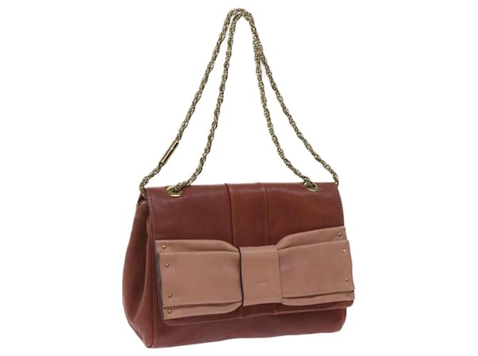 Chloé Chloe Ribbon Chain Shoulder Bag Leather Brown Auth yk10580  ref.1245754