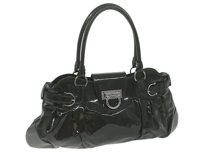 Salvatore Ferragamo Gancini Hand Bag Patent leather Brown Auth 65772  ref.1245763