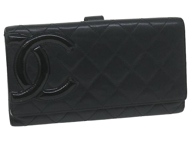 CHANEL Cambon Line Long Wallet Leather Black CC Auth am5641  ref.1245768