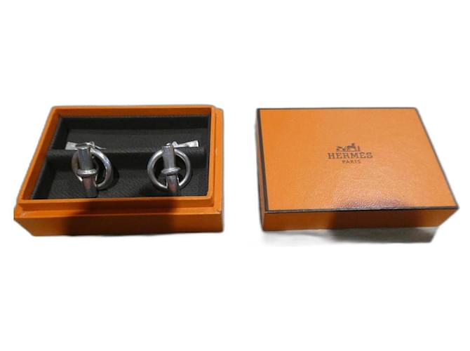 botões de punho vintage Hermès Glénan em prata maciça com caixa Hardware prateado  ref.1246060