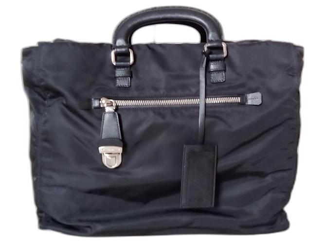 Prada Travel bag Black Leather Nylon  ref.1246068