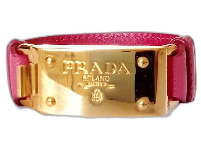 Prada Saffiano Pink Golden Leder Metall  ref.1246093