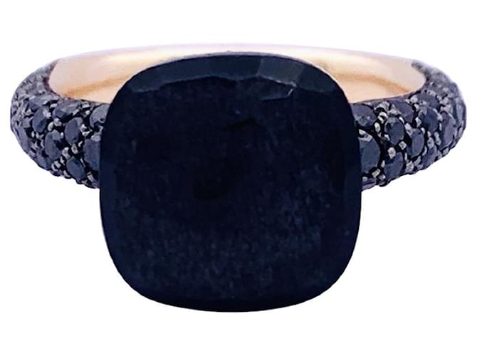 Bague Pomellato, "Nudo", or rose, titane, obsidienne, diamants noirs.  ref.1246097