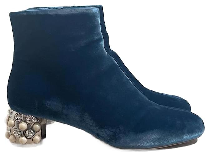 MIU MIU  Ankle boots T.eu 37 velvet Blue  ref.1246198