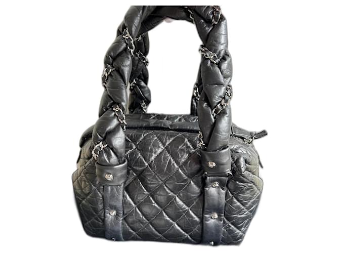 Chanel Quilted bowling bag with chain Black Lambskin  ref.1246295