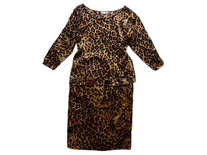 Yves Saint Laurent Skirt suit Brown Black Silk  ref.1246624