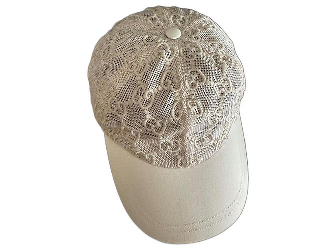 Gorra de béisbol Gucci de encaje logo GG beige
