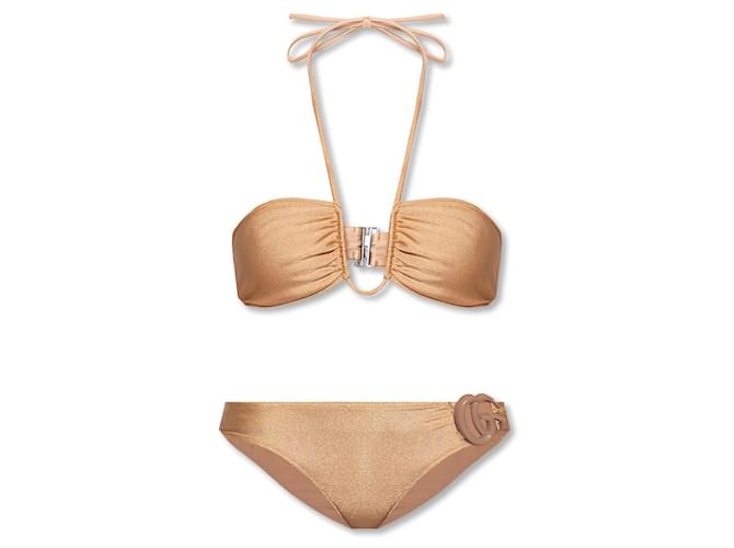 Gucci GG buckle two piece swimsuit Golden Polyester  ref.1246789