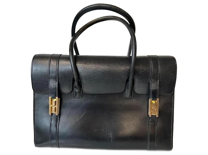 Hermès Drag Vintage-Tasche Schwarz Leder  ref.1246849