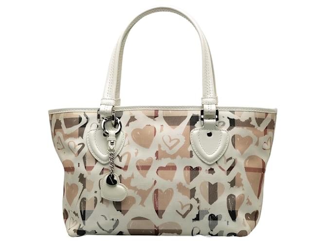 Burberry Brown Hearts House Check Gracie Tote Bag Beige Leather Cloth Pony-style calfskin Cloth  ref.1246978