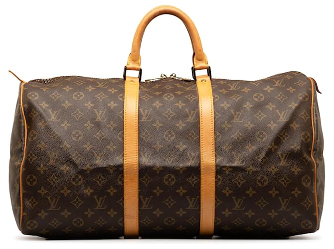 Louis Vuitton Brown Monogram Keepall 50 Leather Cloth  ref.1246985