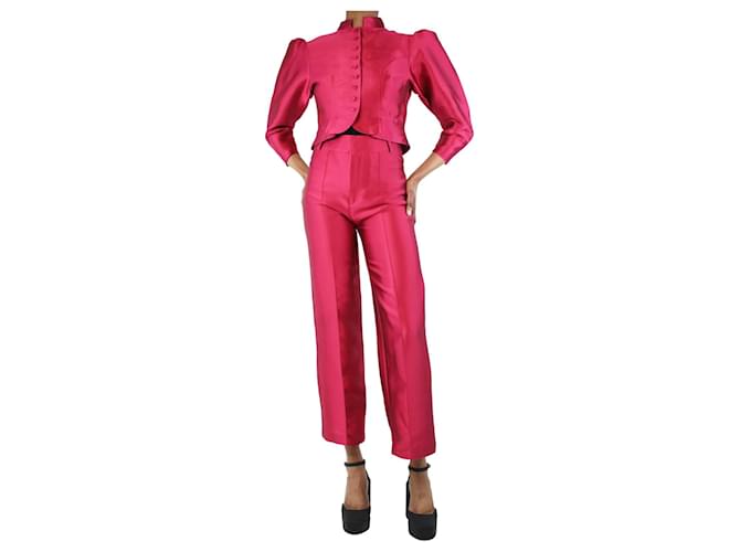 Autre Marque Ensemble haut et pantalon en satin rose à épaules bouffantes - taille S Polyester  ref.1247013