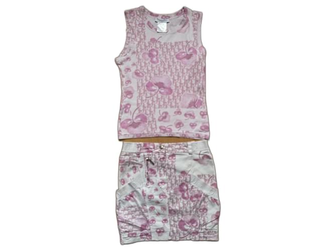 Dior Skirt suit Pink White Cotton Elastane  ref.1247032