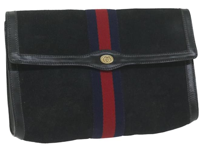GUCCI Sherry Line Clutch Bag Suede Black Red Navy 37 014 3088 auth 65806 Navy blue  ref.1247170