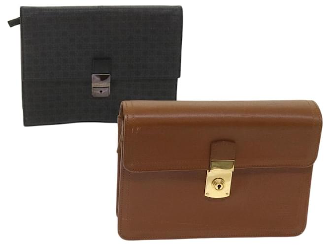 GIVENCHY Clutch Bag Leather 2Set Black Brown Auth bs11874  ref.1247178