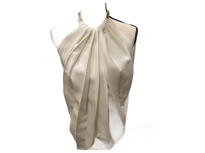 Haut à chaîne plissée Victoria Beckham de la collection 2014, 1450 $. Viscose Blanc  ref.1247204
