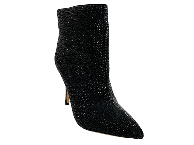 Autre Marque L'Agence Black Crystal Embellished Mariette Booties Leather  ref.1246216
