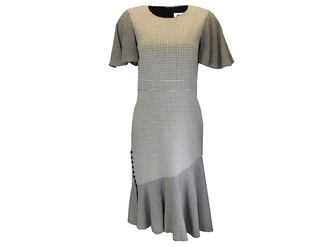 Prabal Gurung Black / White Short Sleeved Houndstooth Print Victoria Dress Multiple colors Polyester  ref.1246222