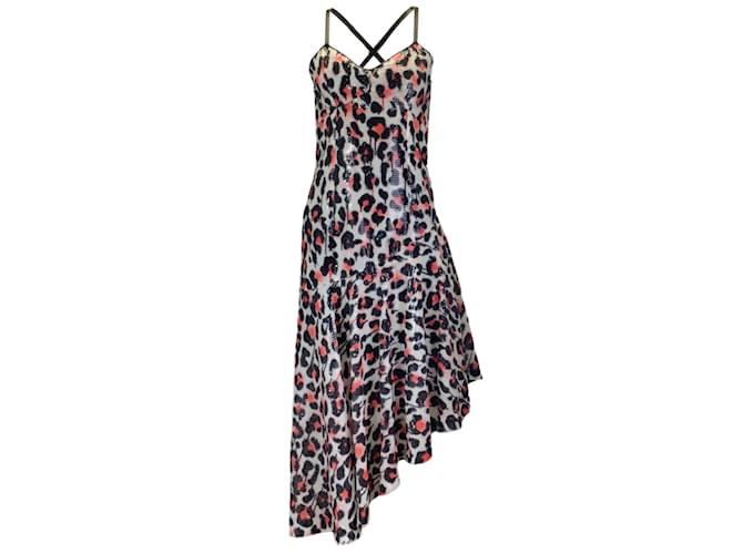 Autre Marque Boutique Moschino Black / White / Red 2019 Sequined Leopard Printed Crepe Midi Dress Multiple colors Polyester  ref.1246225