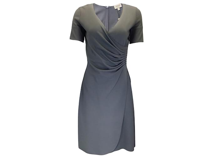 Autre Marque Armani Collezioni Charcoal Grey Short Sleeved V-Neck Stretch Knit Midi Dress Viscose  ref.1246227