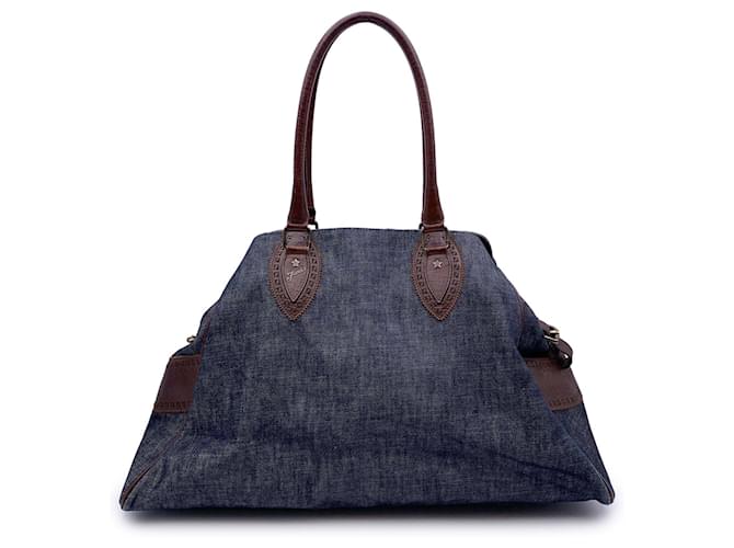 Fendi Blue Denim and Brown Leather Du Jour Shoulder Bag Tote  ref.1246312
