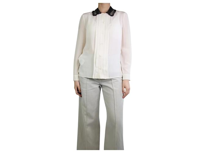 Miu Miu Camisa de seda color crema con cuello de encaje - talla UK 8 Crudo  ref.1246587
