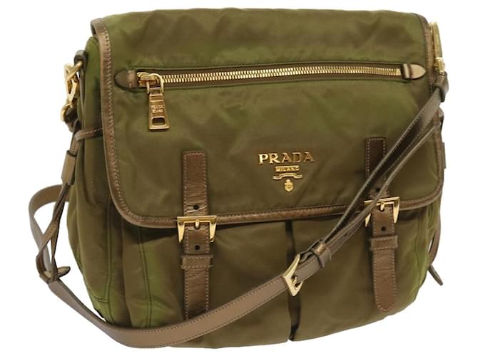 PRADA Shoulder Bag Nylon Khaki Auth 66138  ref.1246683