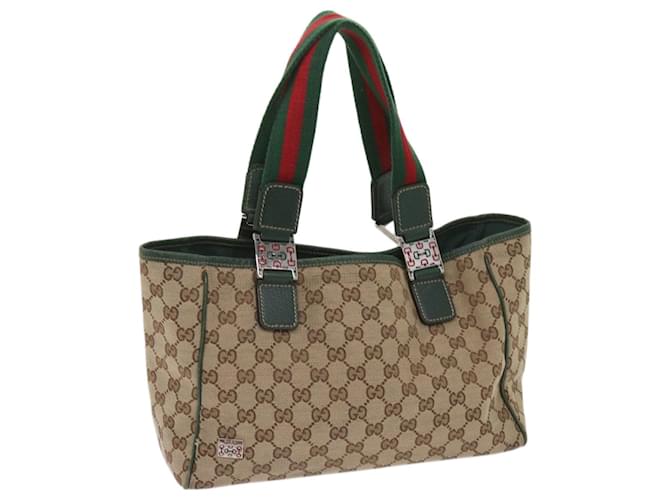 GUCCI GG Canvas Web Sherry Line Horsebit Tote Bag Beige Red 145810 Auth am5686  ref.1246701