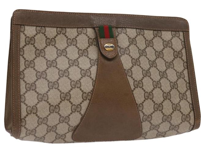 GUCCI GG Canvas Web Sherry Line Clutch Bag PVC Beige Green Red Auth 65580  ref.1246734