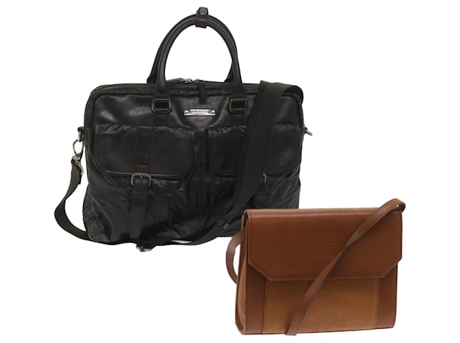 BURBERRY Shoulder Bag Leather 2Set Brown Black Auth bs11672  ref.1246770