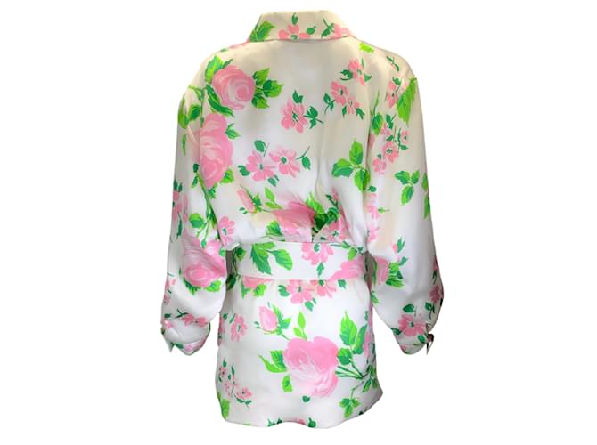 Autre Marque Richard Quinn Blanc / Robe en soie boutonnée à manches longues et imprimé floral multicolore rose  ref.1246821